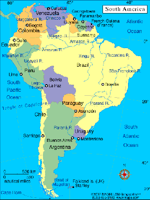 Mapa Ameryki Południowej