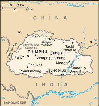 Mapa Bhutan