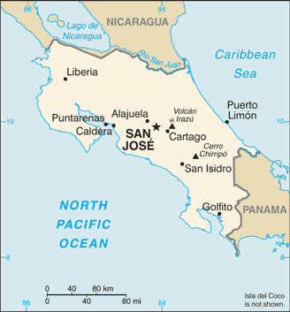 Mapa Kostaryka
