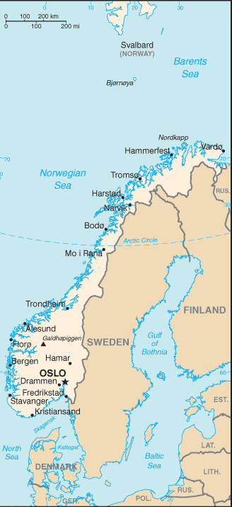 Mapa Norwegiai