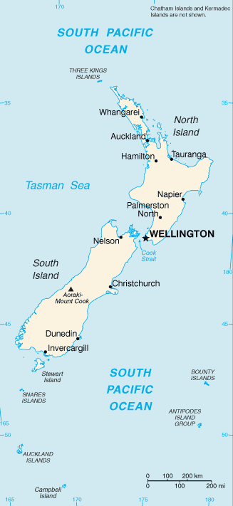 Mapa Nowej Zelandii
