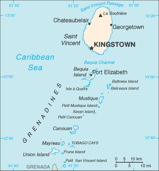 Mapa Saint Vincent i Grenadyny