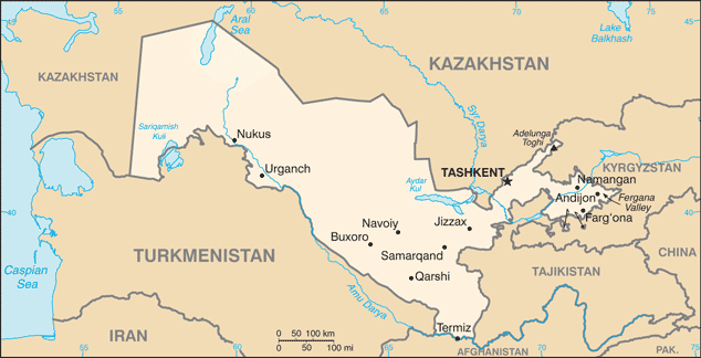Mapa Uzbekistanu