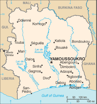 Mapa Wybrzeże Kości Słoniowej