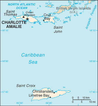 Mapa Wysp Dziewicze Stanów Zjednoczonych